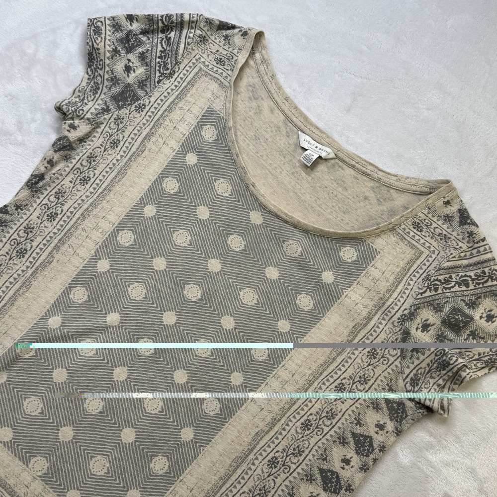 Lucky Brand Boho Print Tee Shirt Women S Beige Tribal Aztec